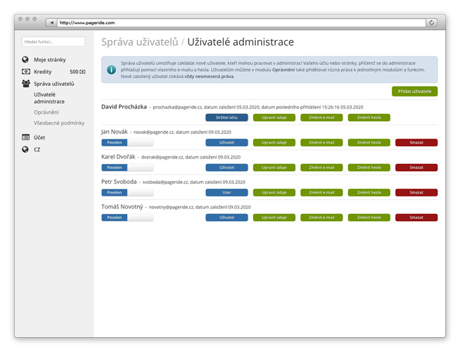 Uživatelé administrace